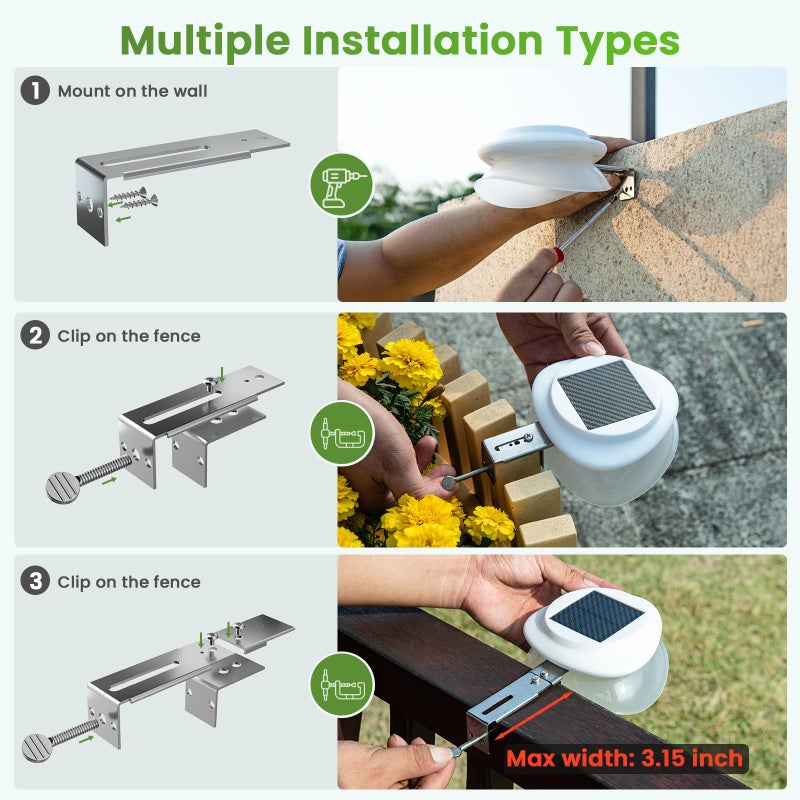 JSOT Solar Fence Lights, Bright Security Outdoor Backyard Lights Waterproof, Patio Decor Sign Lighting for Eaves Deck Pathway Garden Garage Stairs Wall 2 Installations Methods - White Light, 6 Pack - Image 5